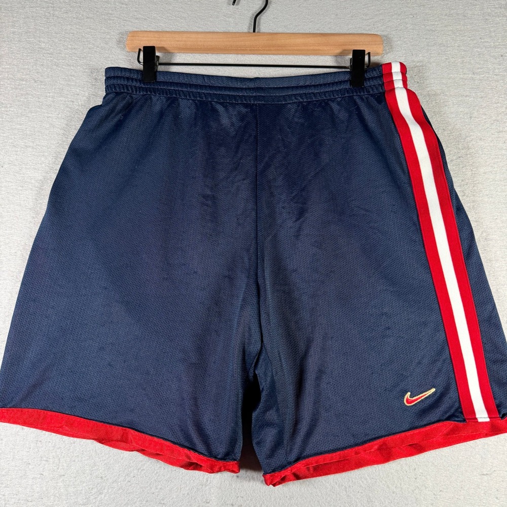 Nike Mens Reversible Basketball Shorts Navy Blue Red Striped Mesh Dazzle 32W 8in
